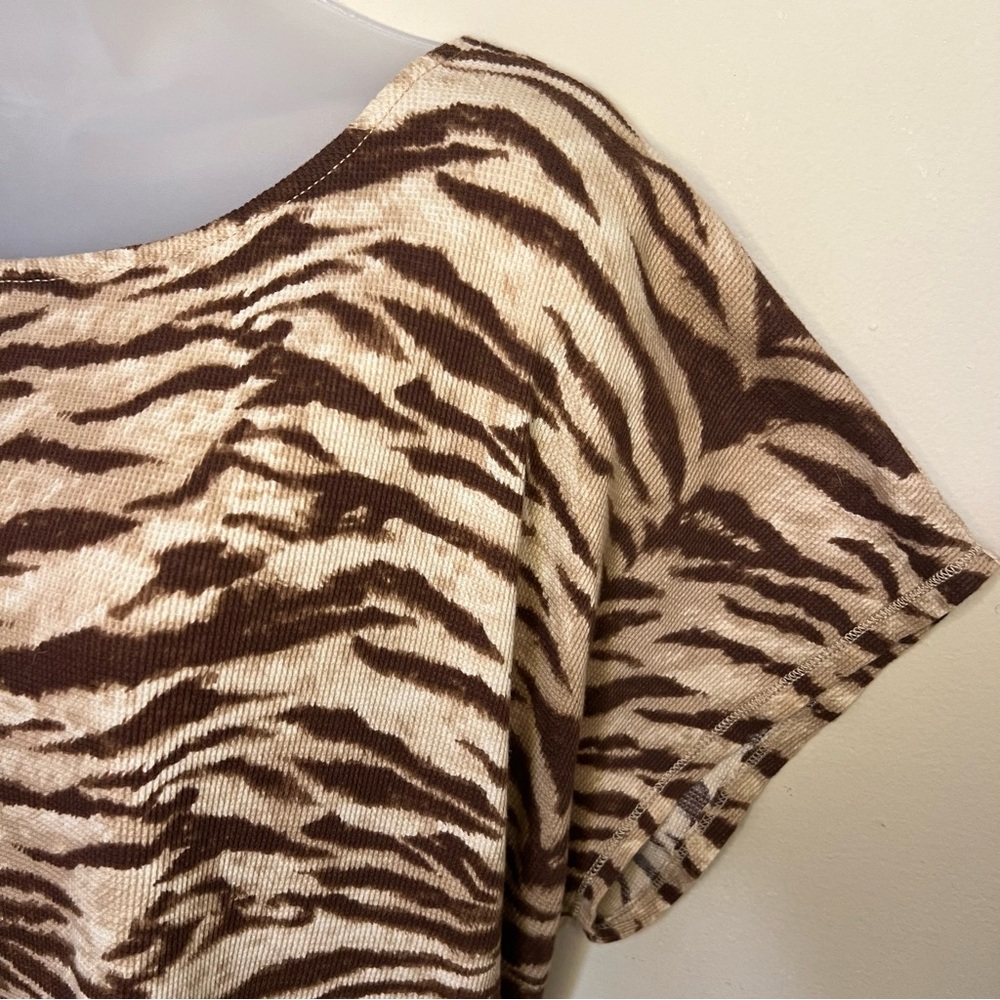 Lauren Ralph Lauren 3X Waffle Active Top Animal Tan Brown Short Sleeve Women - Picture 2 of 5